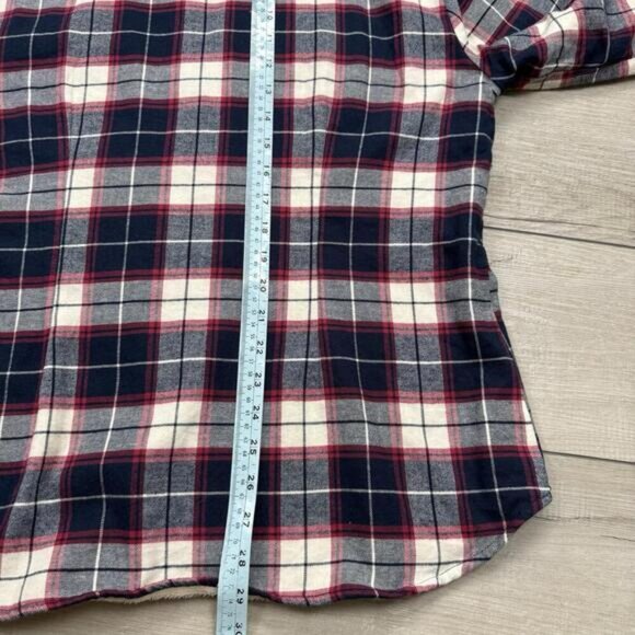 Jachs Girlfriend Sherpa Lined Flannel Shirt Overshirt Plaid Red Navy White Sz L - Picture 8 of 10